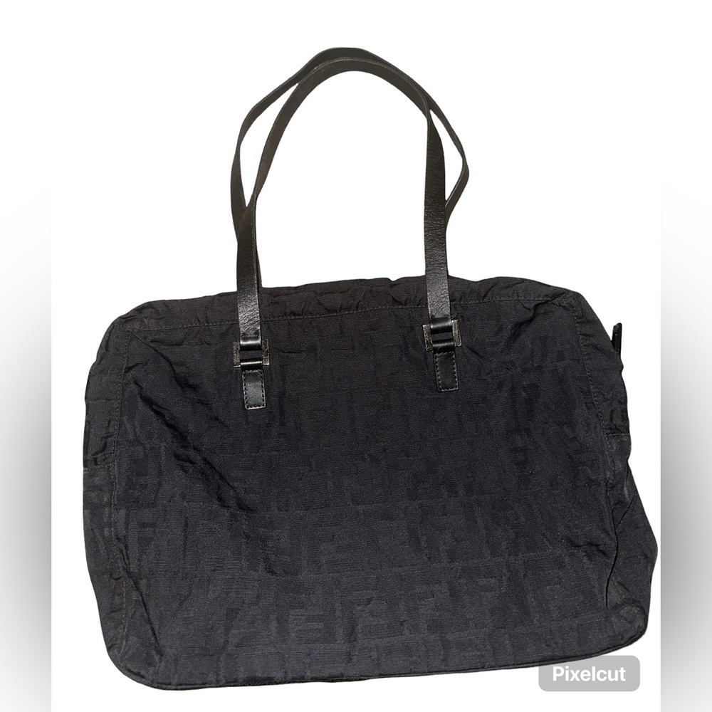 Authentic FENDI Zucca Vintage Shoulder Tote Bag Nylon Leather Black 1626N